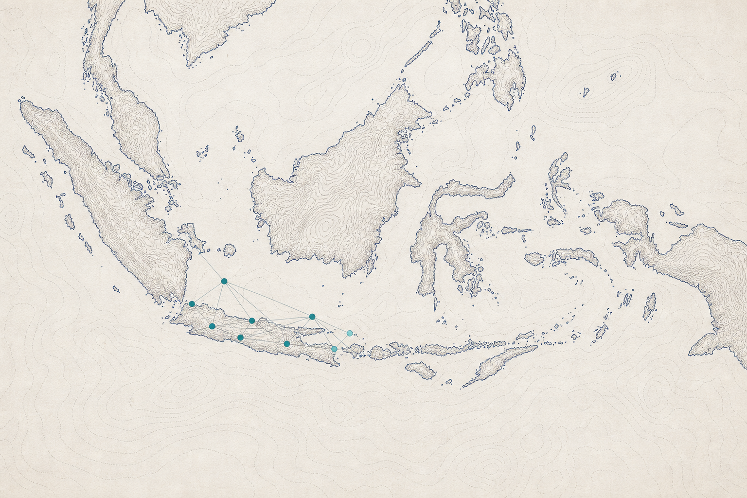 Peta kepulauan Indonesia dengan titik data di Jawa dan sekitarnya.